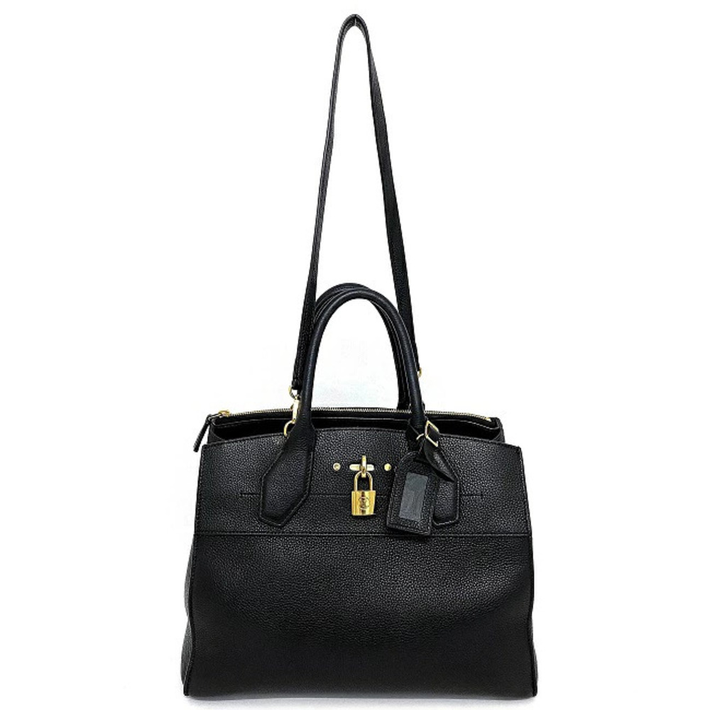 Louis Vuitton Black Noir City Bag Business Steamer Circle Gold Black Handbag